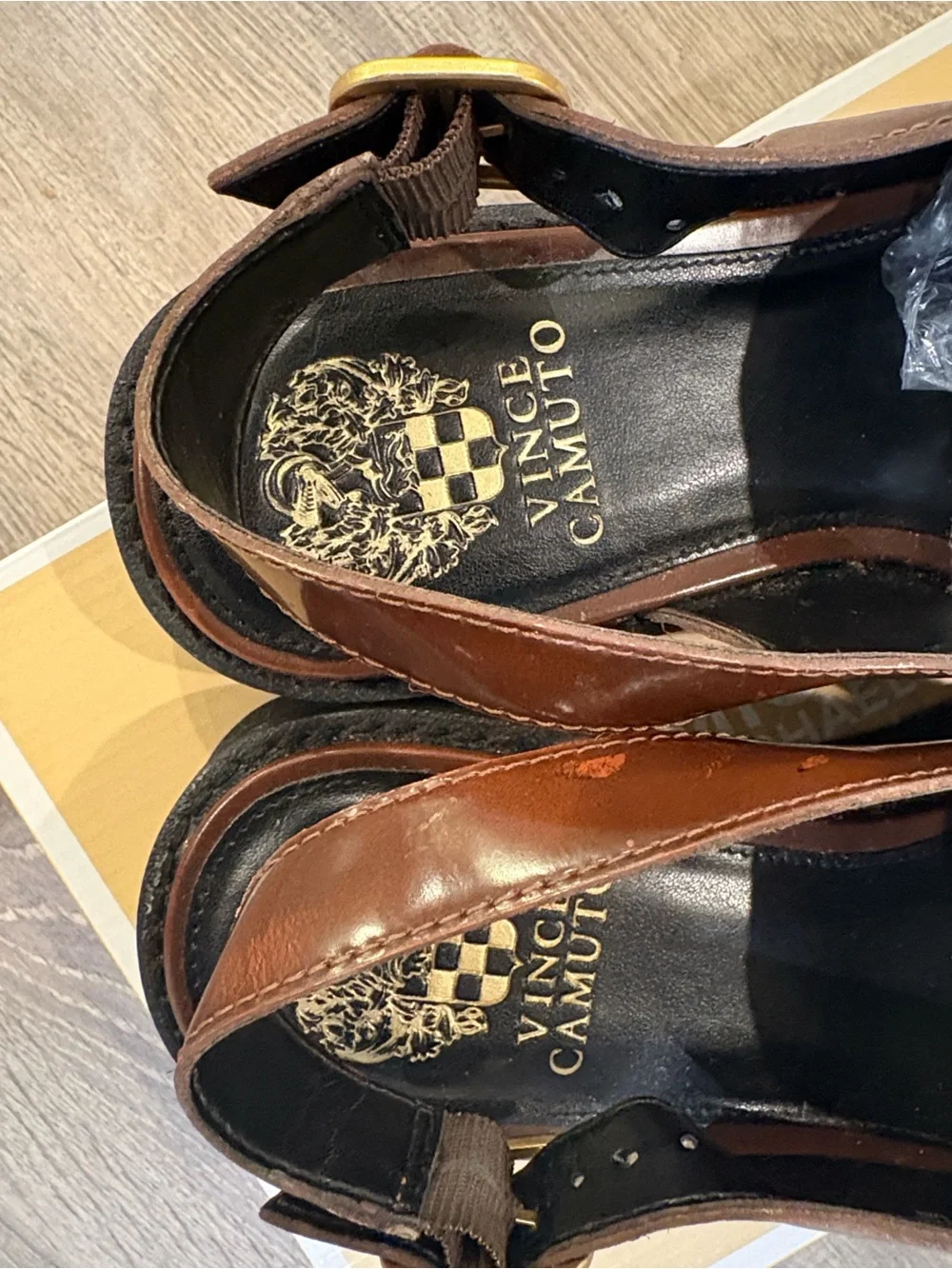 Vince Camuto Men's Brown Leather Loafer with Gold Chain Accent